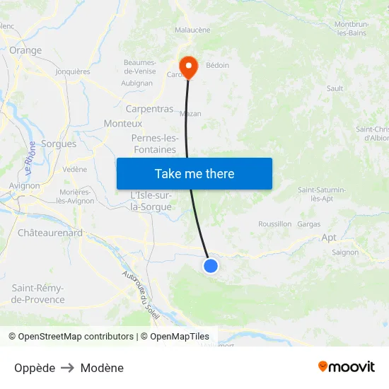 Oppède to Modène map
