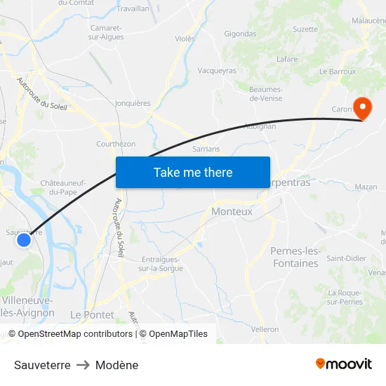 Sauveterre to Modène map