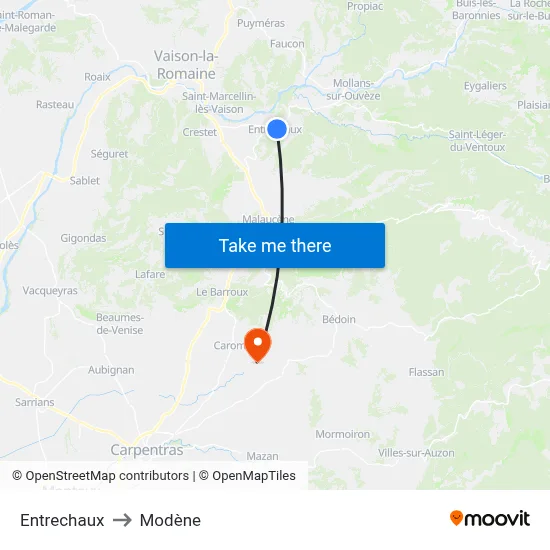 Entrechaux to Modène map