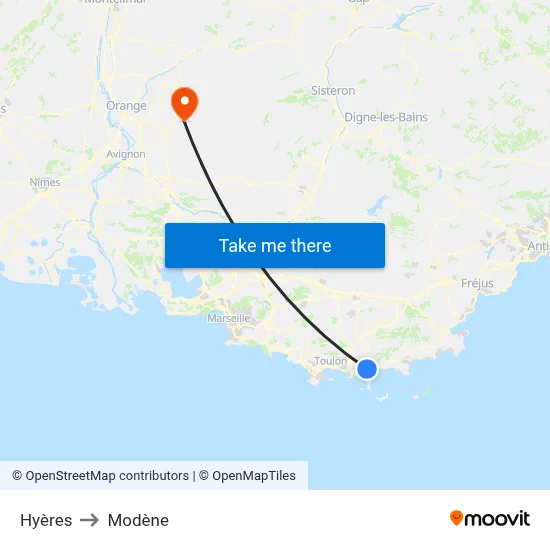 Hyères to Modène map
