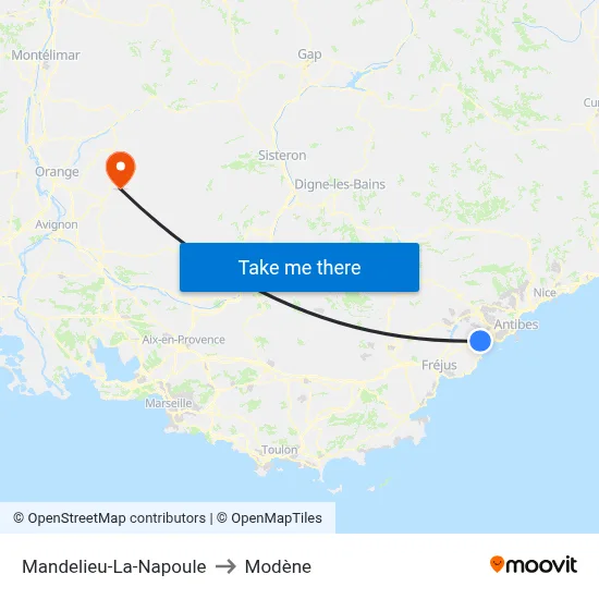 Mandelieu-La-Napoule to Modène map