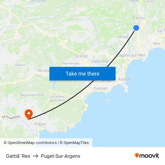 Gattiã¨Res to Puget-Sur-Argens map