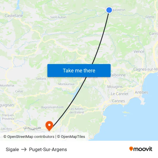 Sigale to Puget-Sur-Argens map