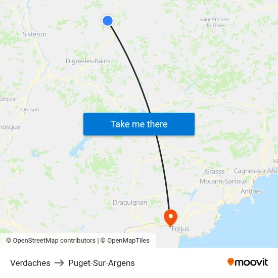 Verdaches to Puget-Sur-Argens map