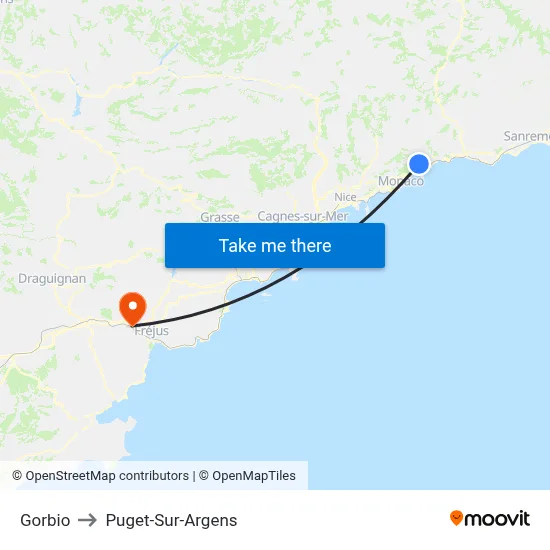 Gorbio to Puget-Sur-Argens map