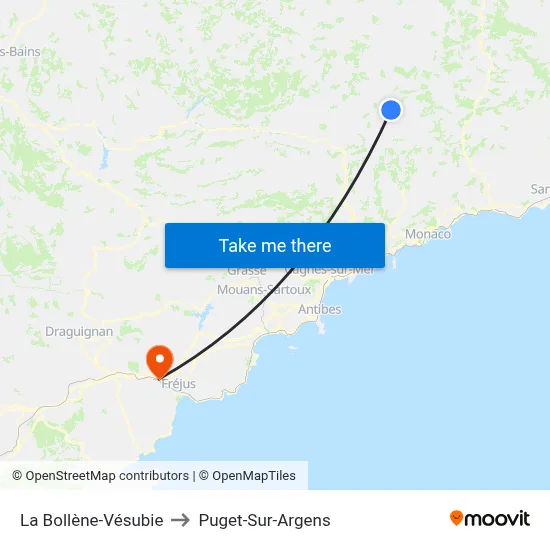 La Bollène-Vésubie to Puget-Sur-Argens map