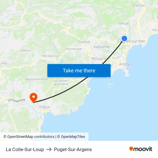 La Colle-Sur-Loup to Puget-Sur-Argens map