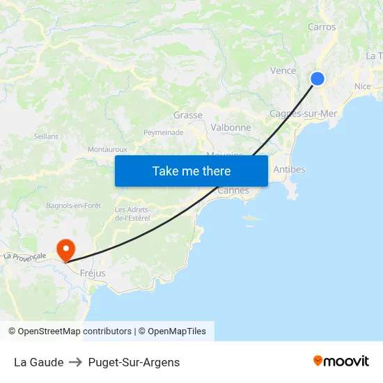 La Gaude to Puget-Sur-Argens map