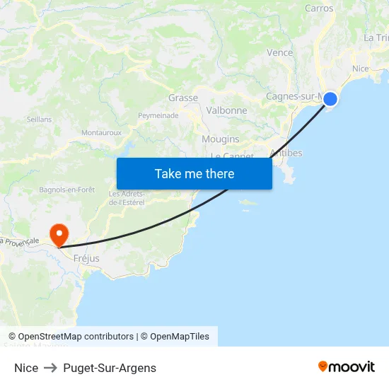 Nice to Puget-Sur-Argens map
