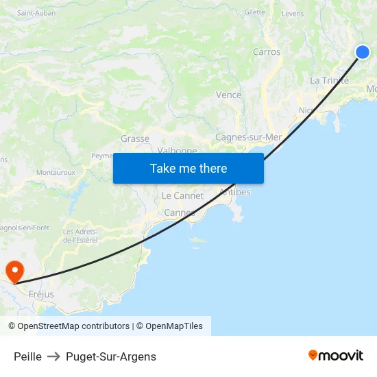 Peille to Puget-Sur-Argens map