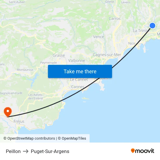 Peillon to Puget-Sur-Argens map