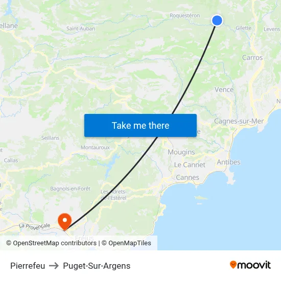 Pierrefeu to Puget-Sur-Argens map