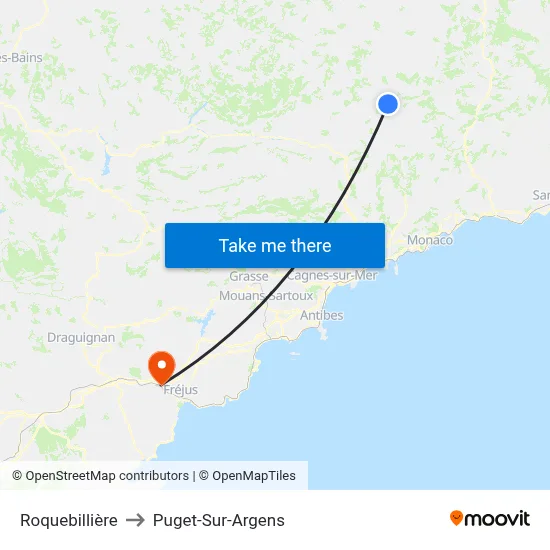 Roquebillière to Puget-Sur-Argens map