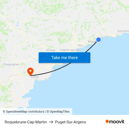 Roquebrune-Cap-Martin to Puget-Sur-Argens map