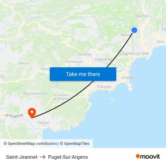 Saint-Jeannet to Puget-Sur-Argens map