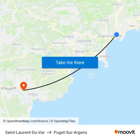 Saint-Laurent-Du-Var to Puget-Sur-Argens map