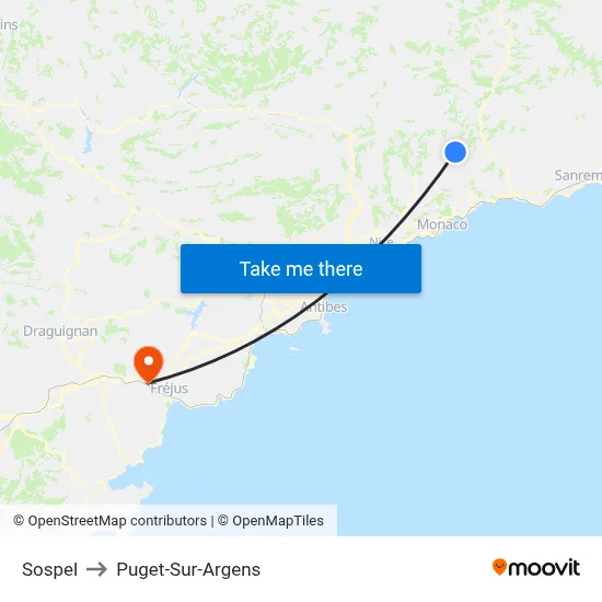 Sospel to Puget-Sur-Argens map