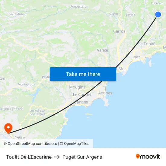 Touët-De-L'Escarène to Puget-Sur-Argens map