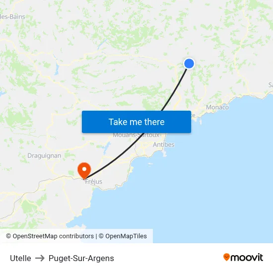 Utelle to Puget-Sur-Argens map