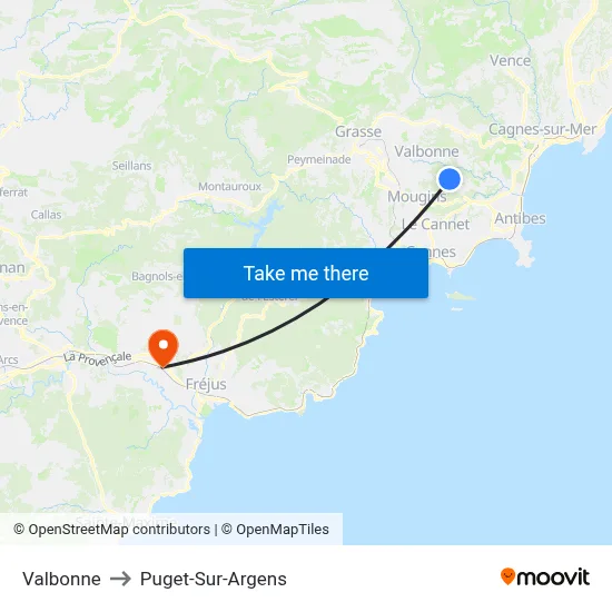 Valbonne to Puget-Sur-Argens map