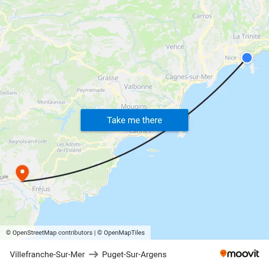 Villefranche-Sur-Mer to Puget-Sur-Argens map