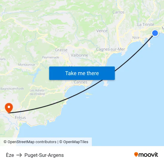 Èze to Puget-Sur-Argens map