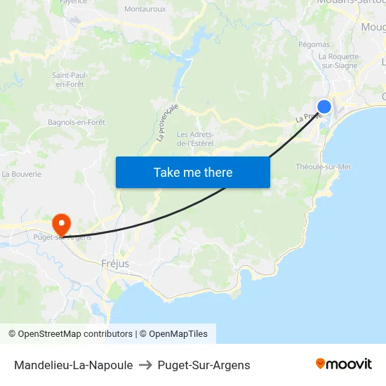 Mandelieu-La-Napoule to Puget-Sur-Argens map