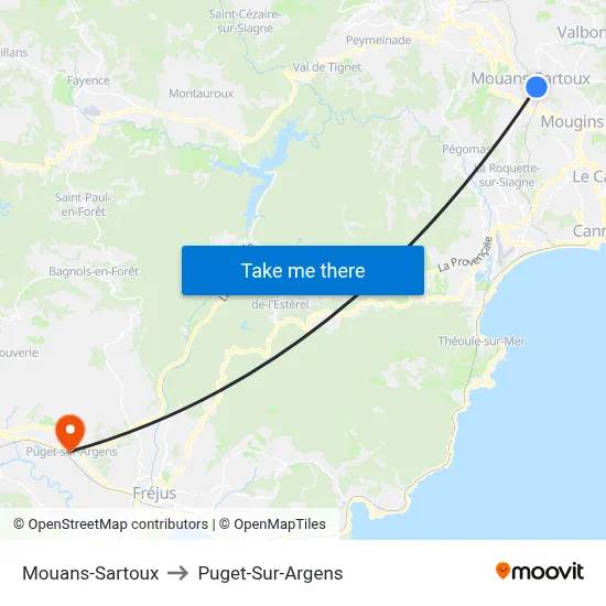 Mouans-Sartoux to Puget-Sur-Argens map