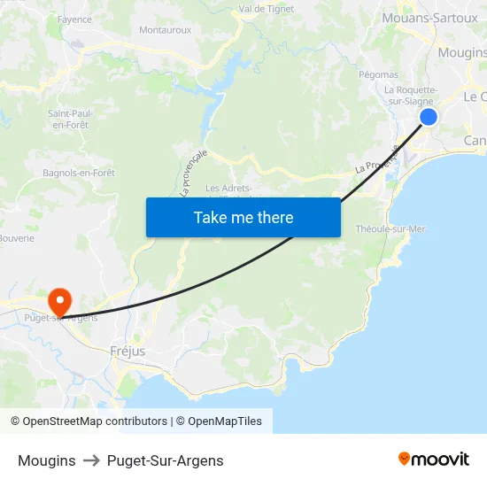 Mougins to Puget-Sur-Argens map