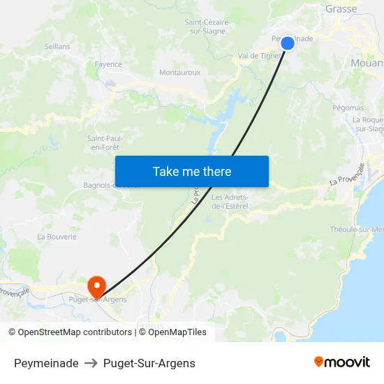 Peymeinade to Puget-Sur-Argens map
