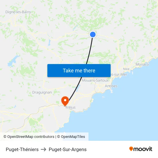 Puget-Théniers to Puget-Sur-Argens map