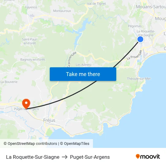 La Roquette-Sur-Siagne to Puget-Sur-Argens map