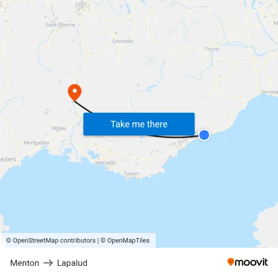 Menton to Lapalud map