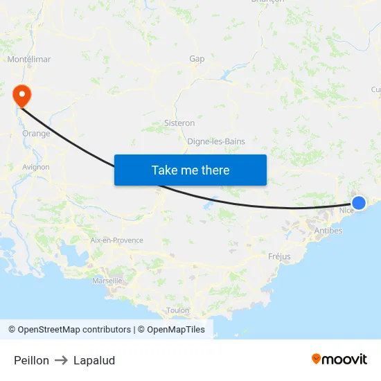 Peillon to Lapalud map