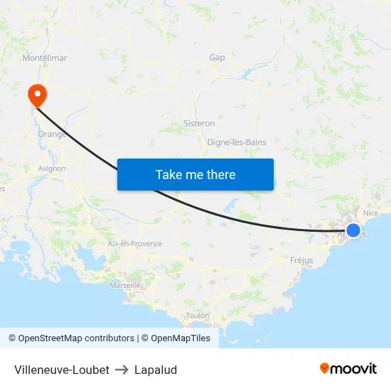 Villeneuve-Loubet to Lapalud map
