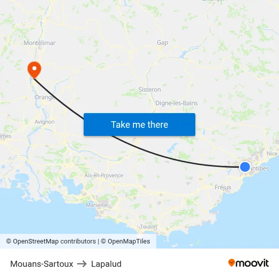 Mouans-Sartoux to Lapalud map