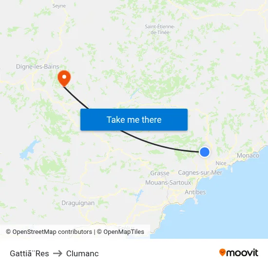 Gattiã¨Res to Clumanc map