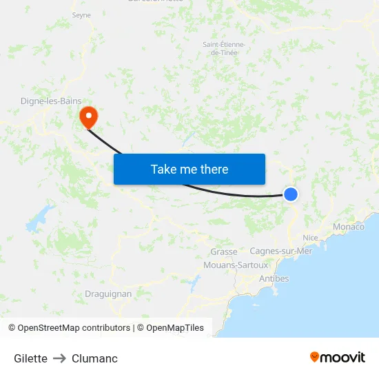 Gilette to Clumanc map