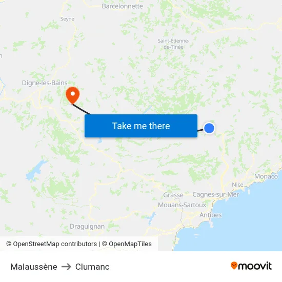 Malaussène to Clumanc map