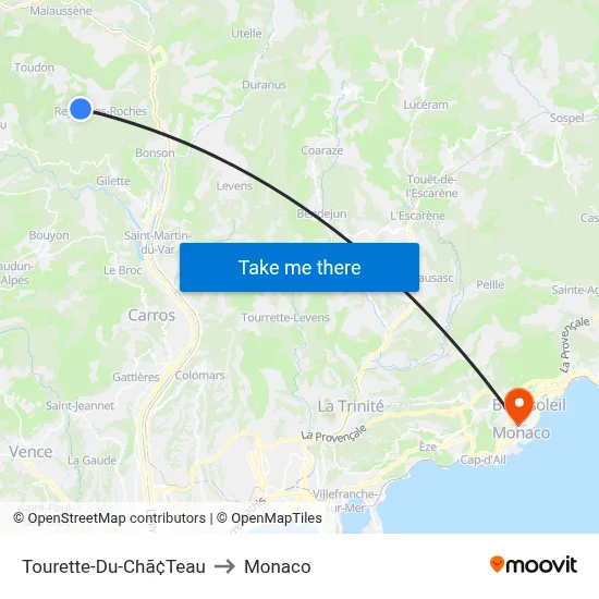 Tourette-Du-Chã¢Teau to Monaco map