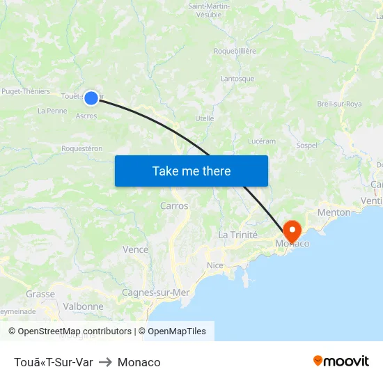Touã«T-Sur-Var to Monaco map