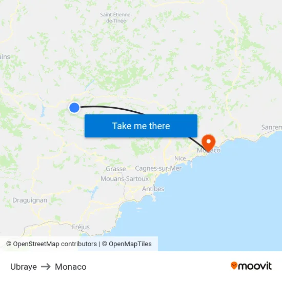 Ubraye to Monaco map