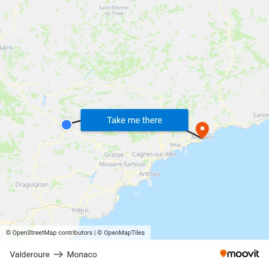 Valderoure to Monaco map