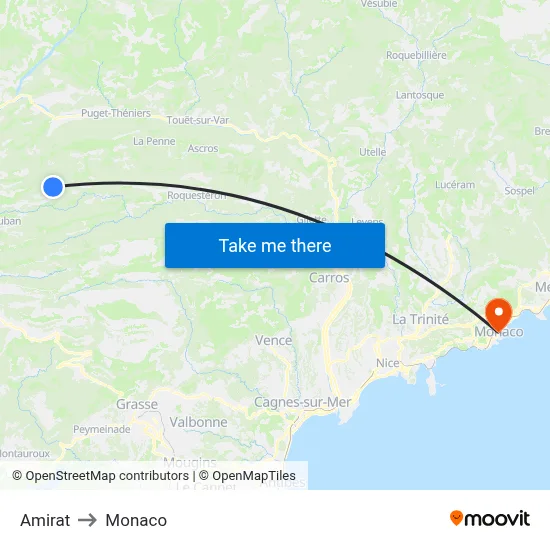 Amirat to Monaco map