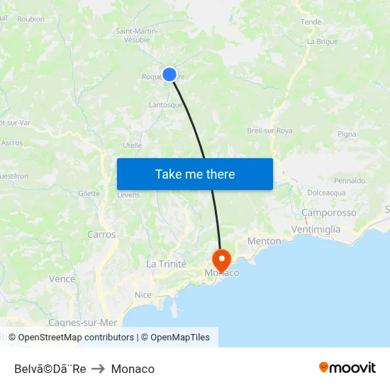 Belvã©Dã¨Re to Monaco map