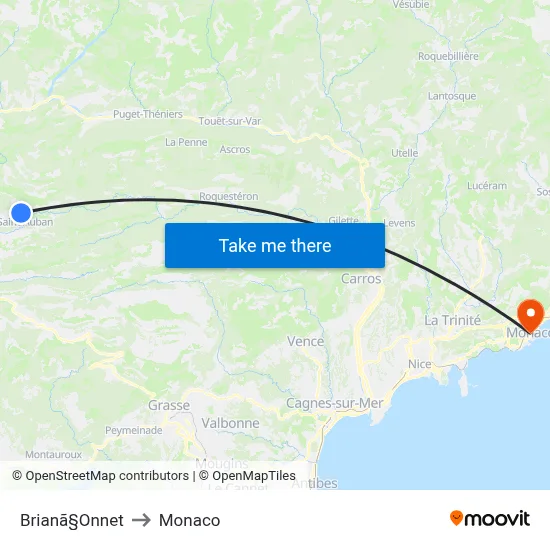 Brianã§Onnet to Monaco map