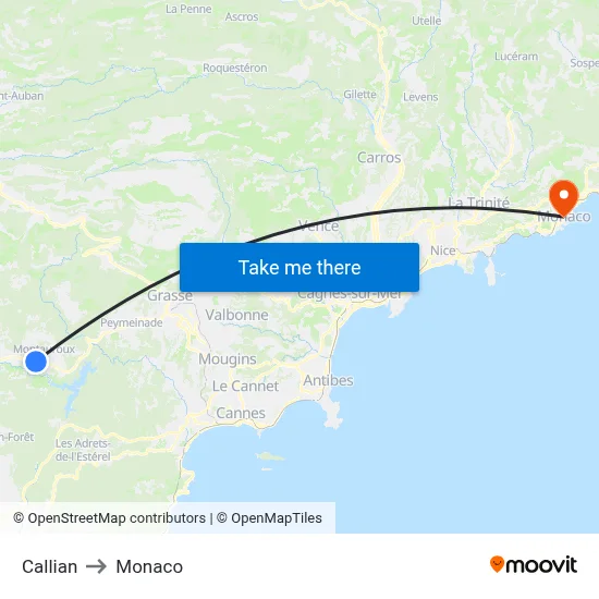 Callian to Monaco map