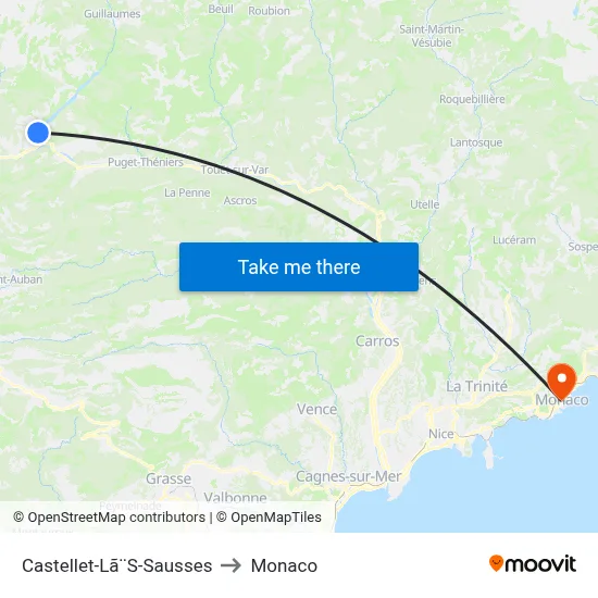 Castellet-Lã¨S-Sausses to Monaco map