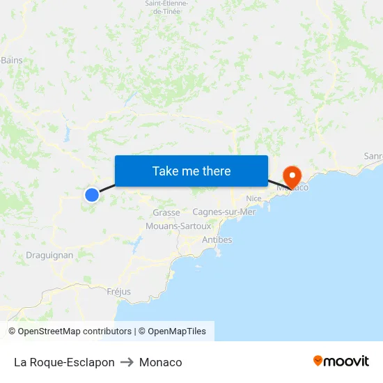 La Roque-Esclapon to Monaco map