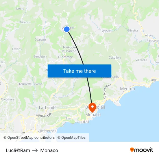 Lucã©Ram to Monaco map